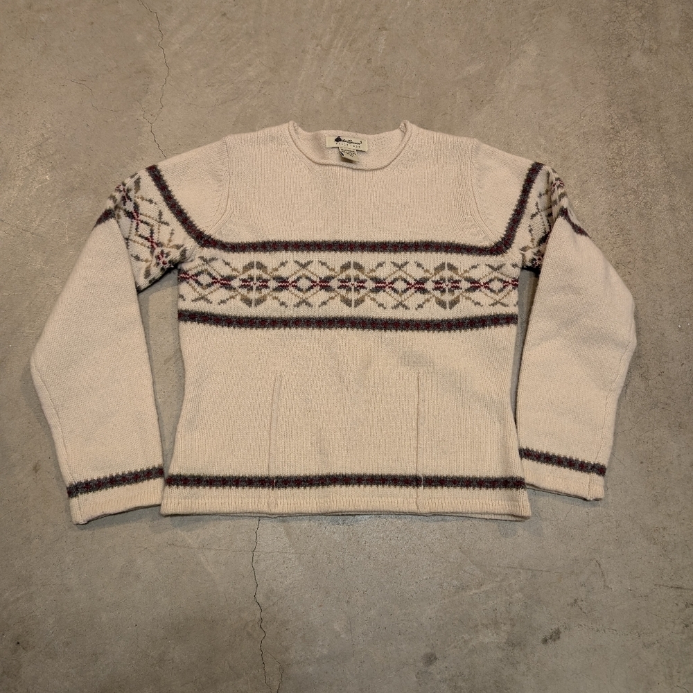 VTG Eddie Bauer Cream Lambswool Sweater Women's XP Petite Roll Neck